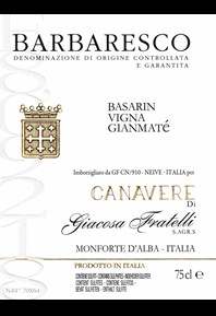 Barbaresco Basarin 'Vigna Gianmate' 2019 Label