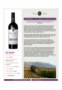 Carmenere, Los Lingues Vineyard 2019 Product Sheet