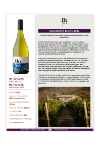 Sauvignon Blanc 2020 Product Sheet
