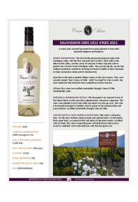 Sauvignon Gris 1912 Vines 2021 Product Sheet