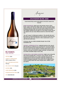 Sauvignon Blanc 2020 Product Sheet