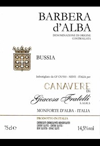 Barbera d'Alba Bussia 2022 Label