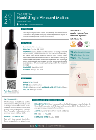 Naoki Single Vineyard Malbec 2021 Product Sheet