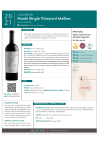 Naoki Single Vineyard Malbec 2021 Product Sheet