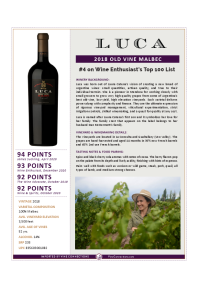 Old Vine Malbec 2018 Product Sheet