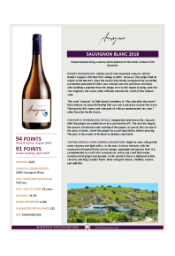 Sauvignon Blanc 2018 Product Sheet
