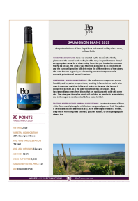 Sauvignon Blanc 2019 Product Sheet