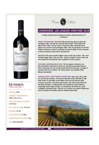 Carmenere, Los Lingues Vineyard 2019 Product Sheet