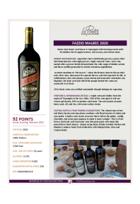 Fazzio Malbec 2020 Product Sheet