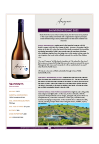 Sauvignon Blanc 2022 Product Sheet