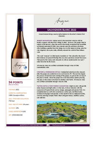 Sauvignon Blanc 2022 Product Sheet