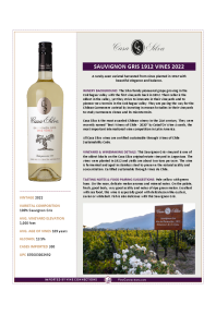 Sauvignon Gris 1912 Vines 2022 Product Sheet