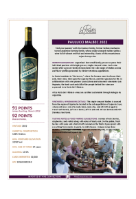 Paulucci Malbec 2022 Product Sheet